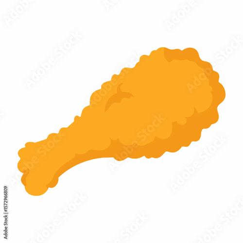Golden Fried Chicken Drumstick Isolated on White Background Ready to be Served as a Meal or Snack Clip Art Style Illustration