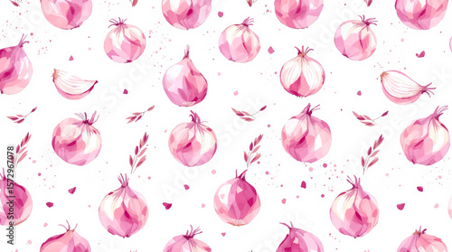 Fresh onion pattern with whole bulbs and sliced rings, showcasing natural textures in soft earthy tones