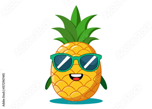 Cute cartoon pineapple character wearing sunglasses and smiling happily