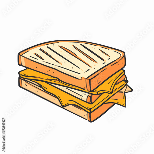 Illustration of a Classic Grilled Cheese Sandwich with Melted Cheese on White Toast with Grilled Marks in a Detailed Digital Painting Style