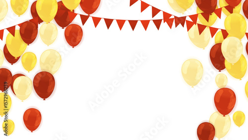 Red Gold Balloon Party Frame: Celebration Border, Festive Background, Happy Text Space