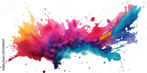 Colorful Rainbow Holi Paint Powder Explosion with Bright Dust Cloud Isolated on Clean White Background for Festive Designs