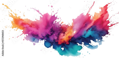 Colorful Rainbow Holi Paint Powder Explosion with Bright Dust Cloud Isolated on Clean White Background for Festive Designs