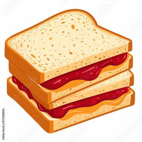 Isometric Peanut Butter and Jelly Sandwich with Three Slices of Bread Isolated on White Background