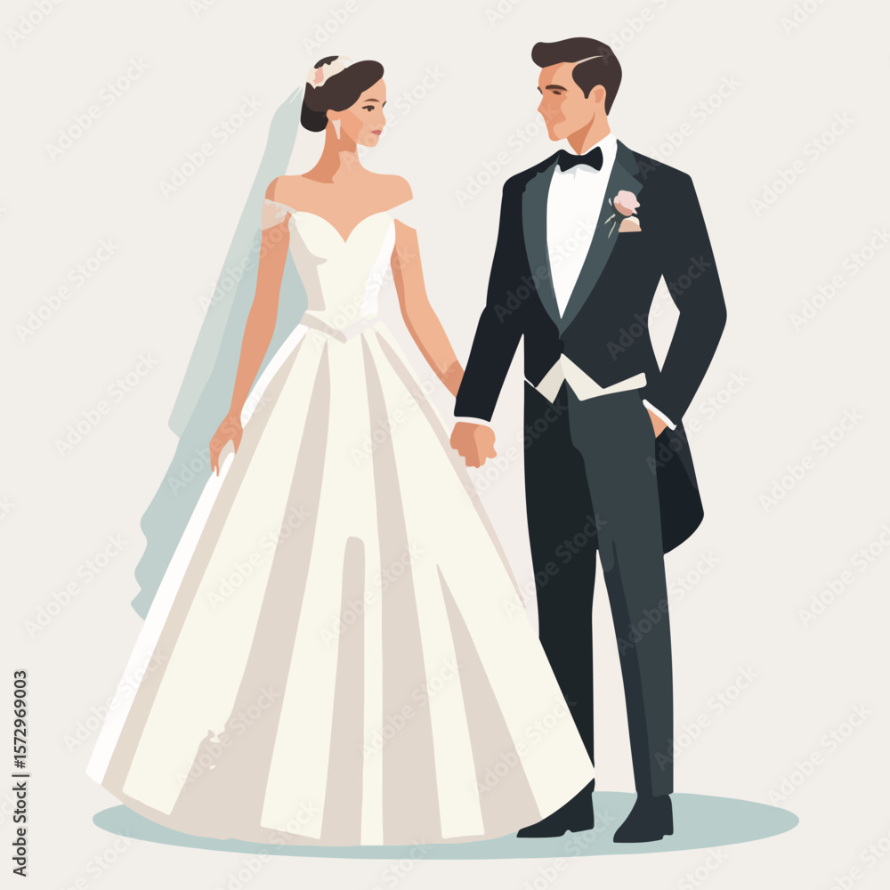 Fototapeta premium Bride and Groom Holding Hands Logo Vector