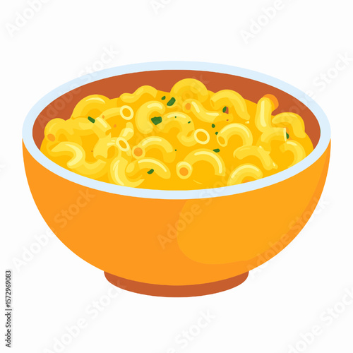 Macaroni and Cheese in Orange Bowl with Parsley Garnish Simple Comfort Food Classic Dish Yellow Meal Delicious Culinary Illustration