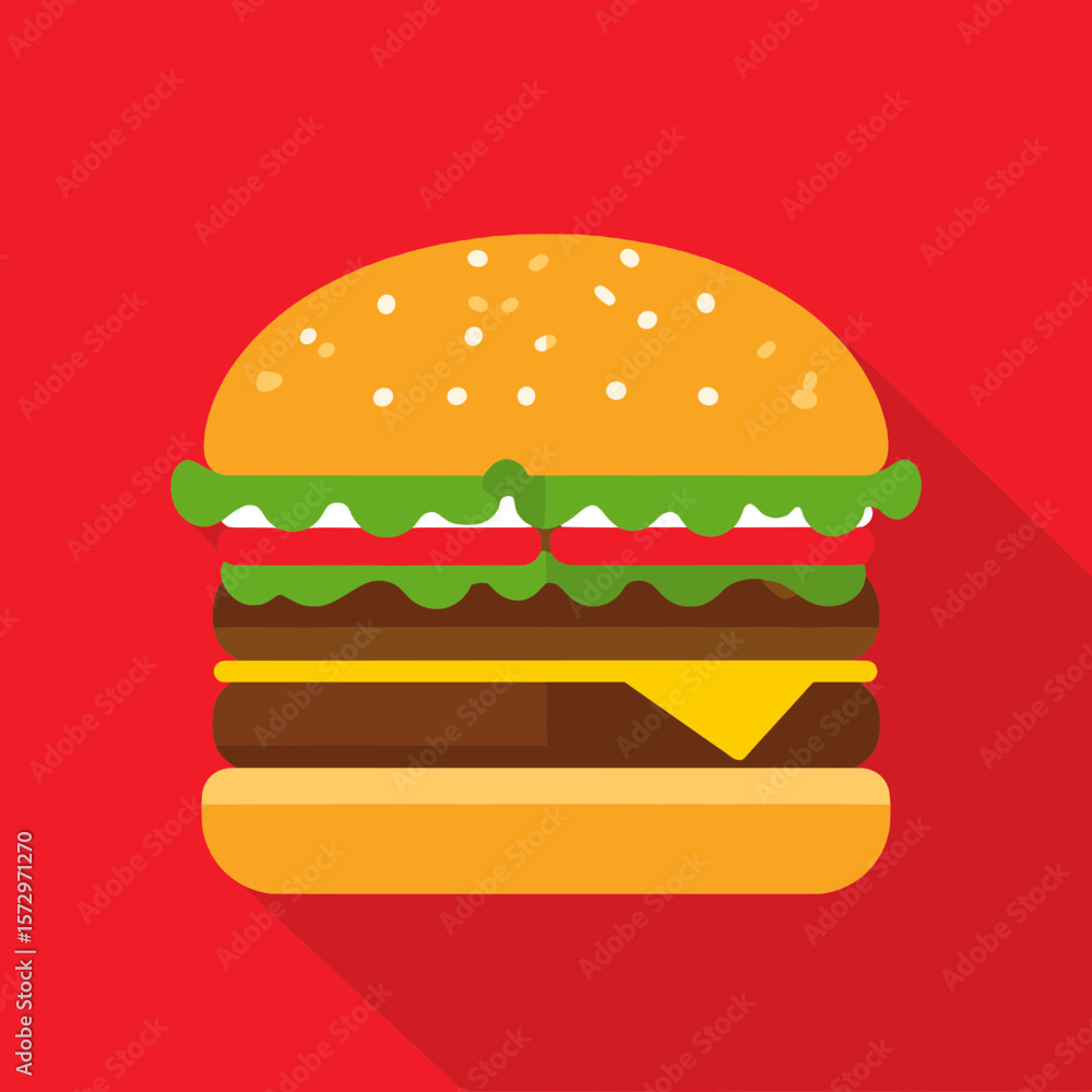 Pixel Art Burger with Fresh Toppings on a Red Background Double Stacked Burger with Cheese and Sesame Seed Bun Pixel Art Burger with Fresh Toppings on a Red Background Double Stacked Burger with Cheese and Sesame Seed Bun