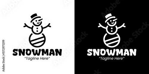 Whimsical Black and White Snowman Logo for Fun Winter Branding and Seasonal Marketing
