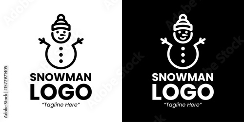 Simple and Playful Black and White Snowman Logo for Holiday Event Branding and Marketing

