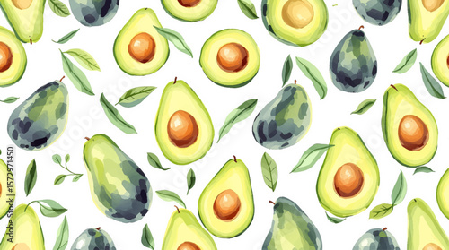 seamless pattern avocado watercolor