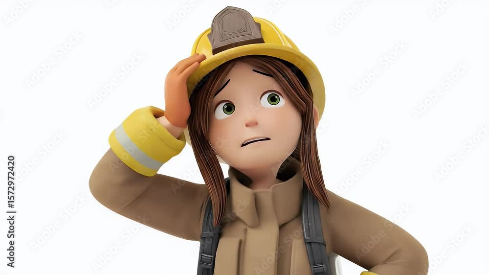 Animated Firefighter: A Cartoon Portrait of Concern and Doubt Animated Firefighter: A Cartoon Portrait of Concern and Doubt