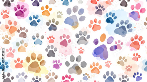 Colorful playful paw print pattern scattered across soft background, perfect for pet lovers and cheerful designs