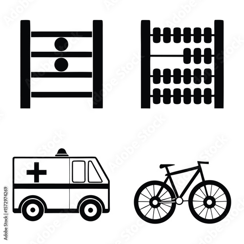 Abacus ambulance bicycle icons counting beads
