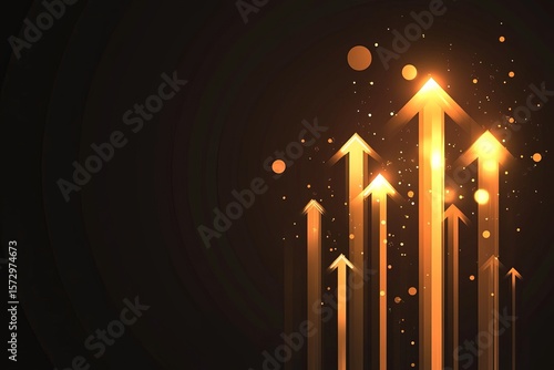 Golden upward arrows against a dark background, signifying growth and progress