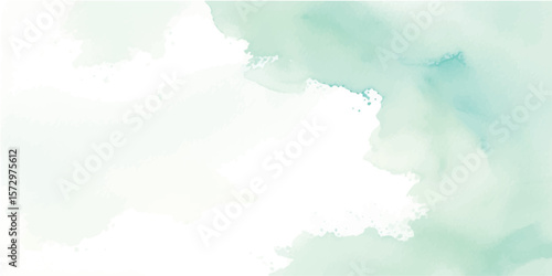 Delicate Mint Green Watercolor Aquarelle Background with Light Hand-Painted Brush Strokes on White Paper for Elegant Minimal Projects