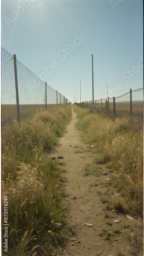 Rural Pathway Between Fences Under Clear Sky