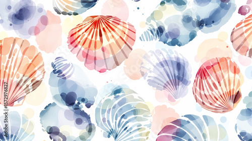 Shell seamless pattern design. Minimalist nautical seaside wallpaper illustration. Aquatic creative repeat background.