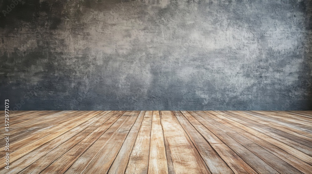 Fototapeta premium Rustic Wooden Floor Concrete Wall Background.