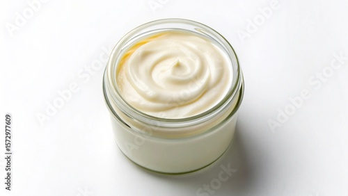 Creamy White Yogurt in Glass Jar: Clean, Fresh, and Healthy Food Photography