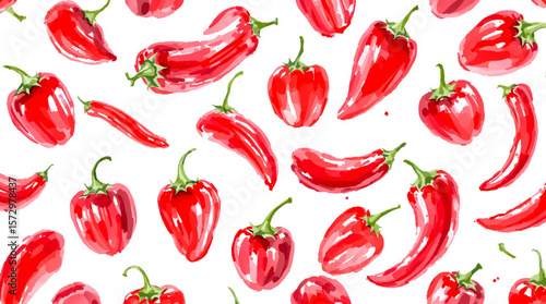 Watercolor pattern red pepper on white background vector