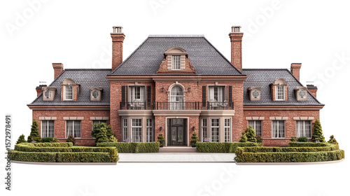 Wallpaper Mural Classic brick mansion with garden patio and chimney background isolated on a Transparent background, PNG file. Torontodigital.ca