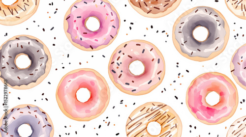 seamless pattern with donuts watercolor