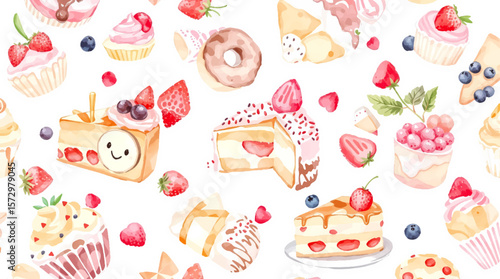 Watercolor Illustration Set of Christmas Cupcakes