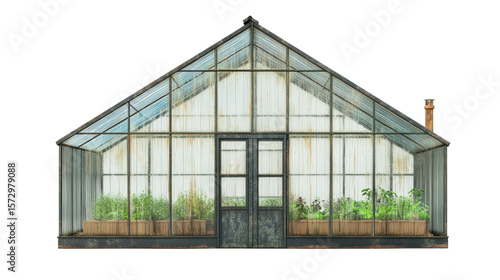 Greenhouse home hybrid with self-sufficient farm space background isolated on a Transparent background, PNG file.