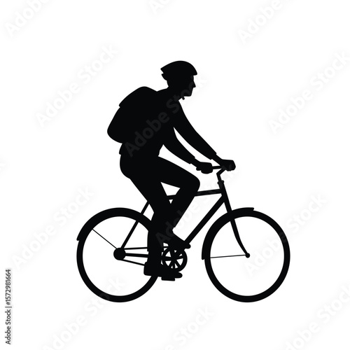Silhouette Man Cycling Bicycle Backpack Helmet Commute