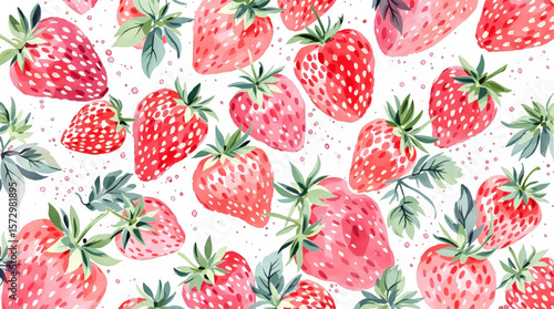 Watercolor seamless pattern with strawberries