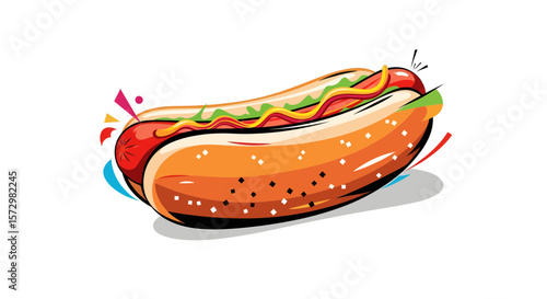 Creative Illustration of a Delicious Hot Dog, Food Art, Culinary Delight, Colorful Presentation, Whimsical Style
