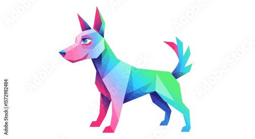 Vibrant Low-Poly Dog Illustration Colorful Geometric Canine Art