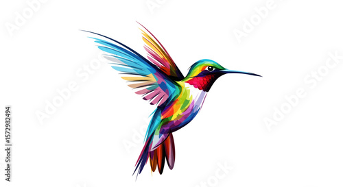 Vibrant Hummingbird Illustration, Nature Art, Colorful Design, Digital Creation, Isolated Background, Artistic Perspective, Wildlife Concept