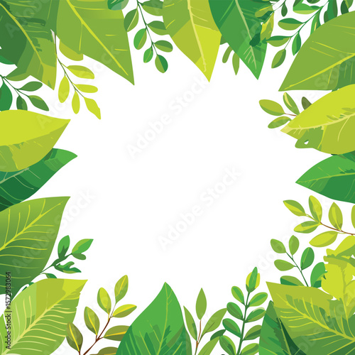 frame of green leaves, fresh hedge lush plants forming a frame with empty space for text. transparent white background. cutout.border, decor, floral, eco, spring, tree, space, hedge, beauty,