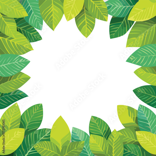 frame of green leaves, fresh hedge lush plants forming a frame with empty space for text. transparent white background. cutout.border, decor, floral, eco, spring, tree, space, hedge, beauty,