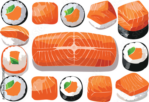 salmon cubes, raw diced salmon, fresh sashimi cut, cutout png.food, dinner, cooking, seafood, salmon - seafood, slice of food, steak tartare, wood - material, horizontal, no people,vector