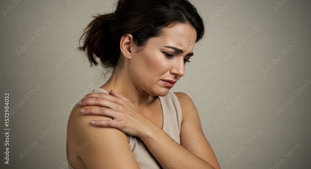 Naklejka premium Young Woman Struggling with Body Aches at Home