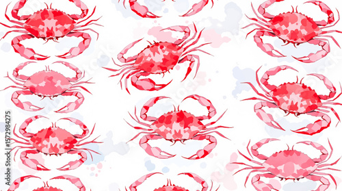 Watercolor Seamless pattern crab white background