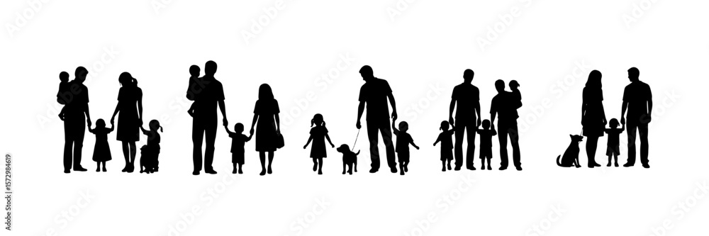 Happy family silhouette set, Family silhouettes, Vector illustration silhouettes of family, Collection of family silhouettes on isolated background Happy family silhouette set, Family silhouettes, Vector illustration silhouettes of family, Collection of family silhouettes on isolated background