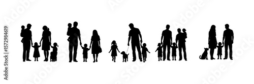 Happy family silhouette set, Family silhouettes, Vector illustration silhouettes of family, Collection of family silhouettes on isolated background