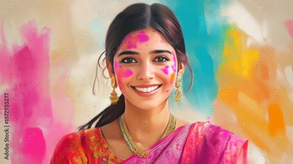 illustration indian woman at holi day illustration indian woman at holi day