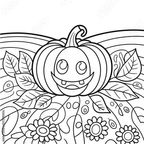 A straightforward line drawing of a pumpkin in black and white