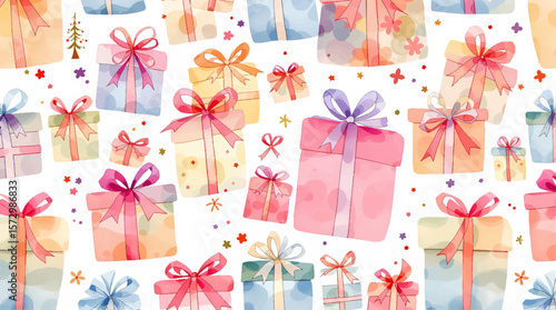 seamless pattern with gift boxes watercolor