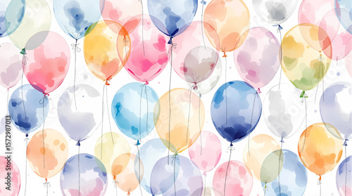 Watercolor balloons on a white background. Seamless pattern