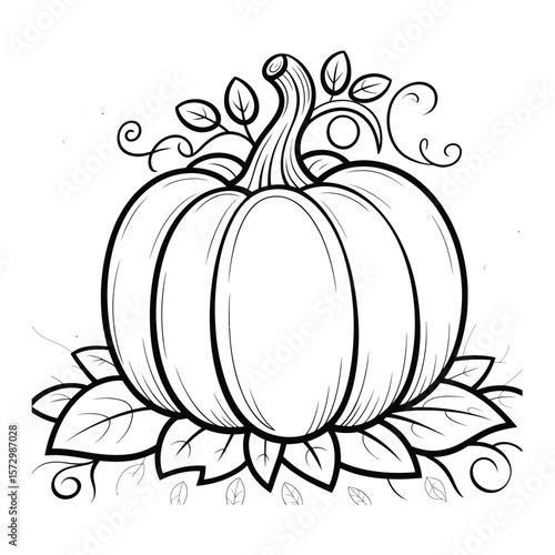 A straightforward line drawing of a pumpkin in black and white