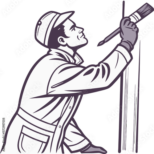 Male Art Restoration Technician Holding Brush in White Coat - Vector Illustration. Perfect for: Art Conservation Week, Museum Events