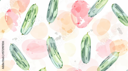 Crisp cucumber illustration featuring detailed textures and natural tones, perfect for food-themed backgrounds and prints