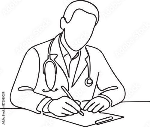 Doctor Taking Notes Line Drawing for Healthcare and Medical Ideas