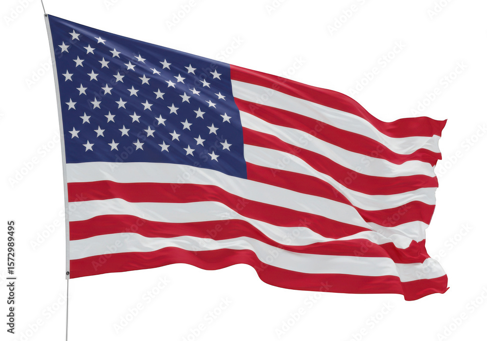 Fototapeta premium Waving american flag with stars and stripes isolated on transparent background