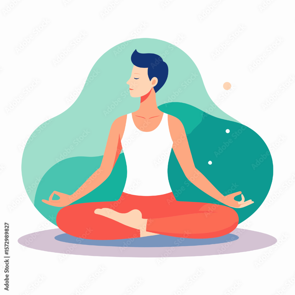 Woman Meditating in Lotus Position with Teal Backdrop for Yoga Wellness Promoting Mental Calm Balance and Healthy Lifestyle Illustration Woman Meditating in Lotus Position with Teal Backdrop for Yoga Wellness Promoting Mental Calm Balance and Healthy Lifestyle Illustration
